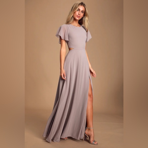 Lulus Garden Bliss Dusty Lavender Cutout Maxi Dress Sz M Chiffon NWT - Picture 10 of 12